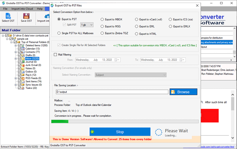 Enstella OST to PST Converter screenshot
