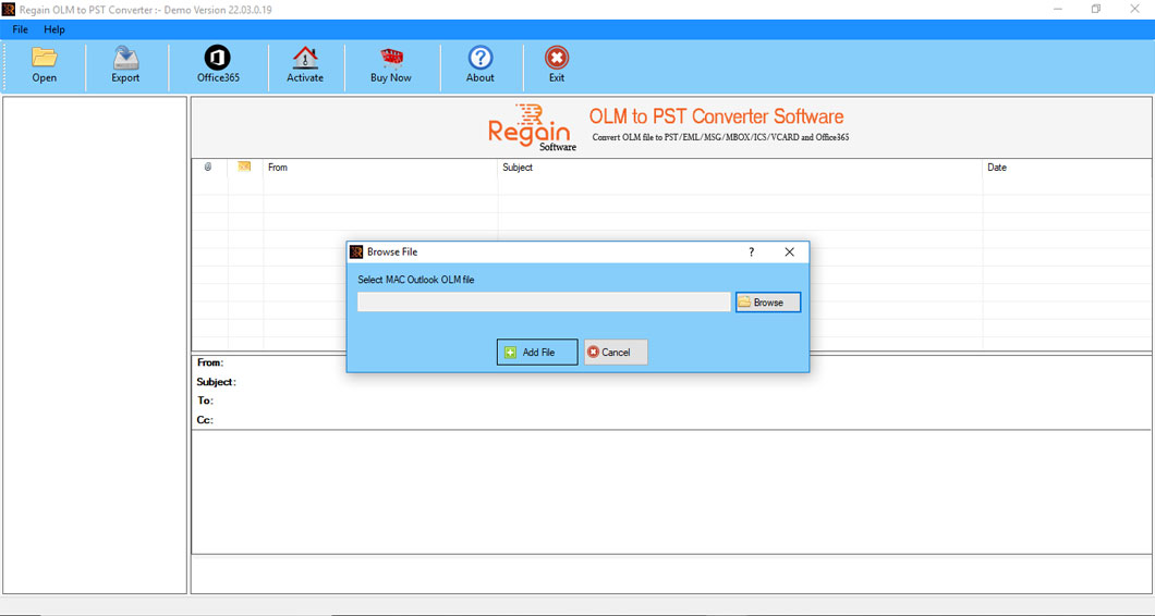 Regain OLM to PST Converter screenshot