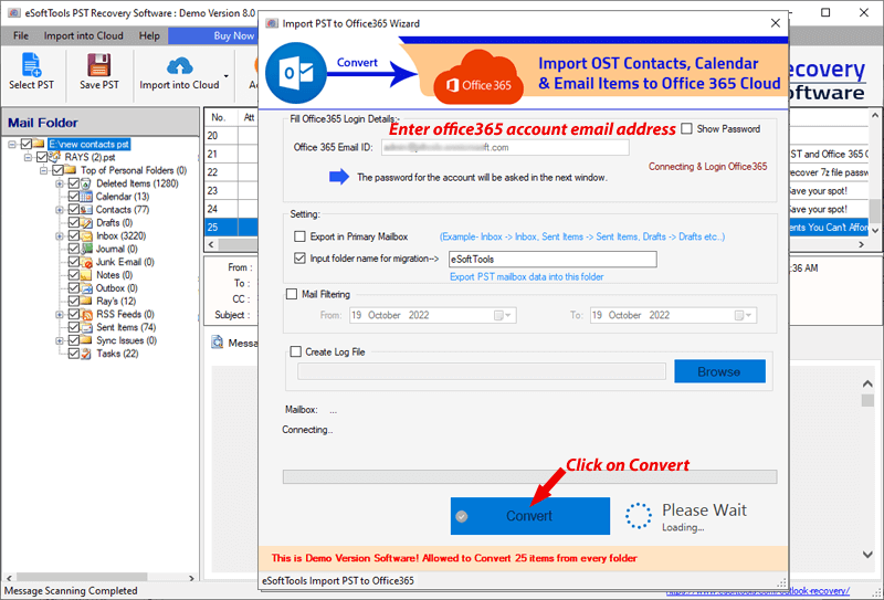 eSoftTools PST to Office365 Converter screenshot