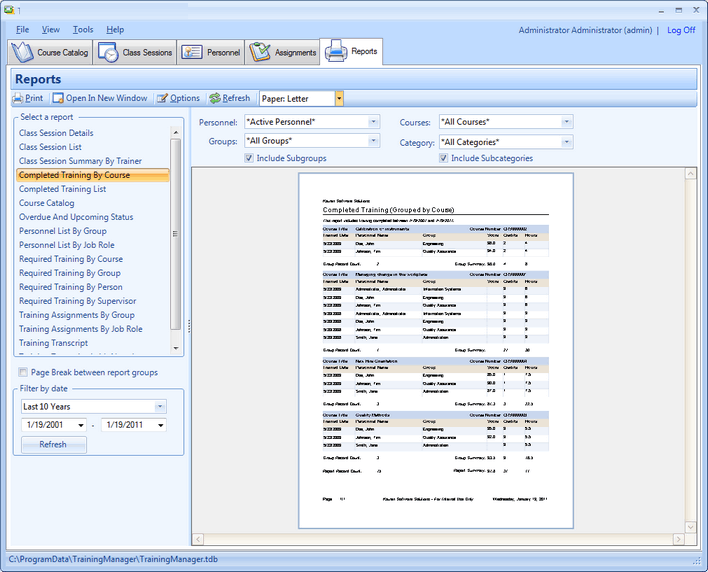 isimSoftware Training Organizer Software screenshot