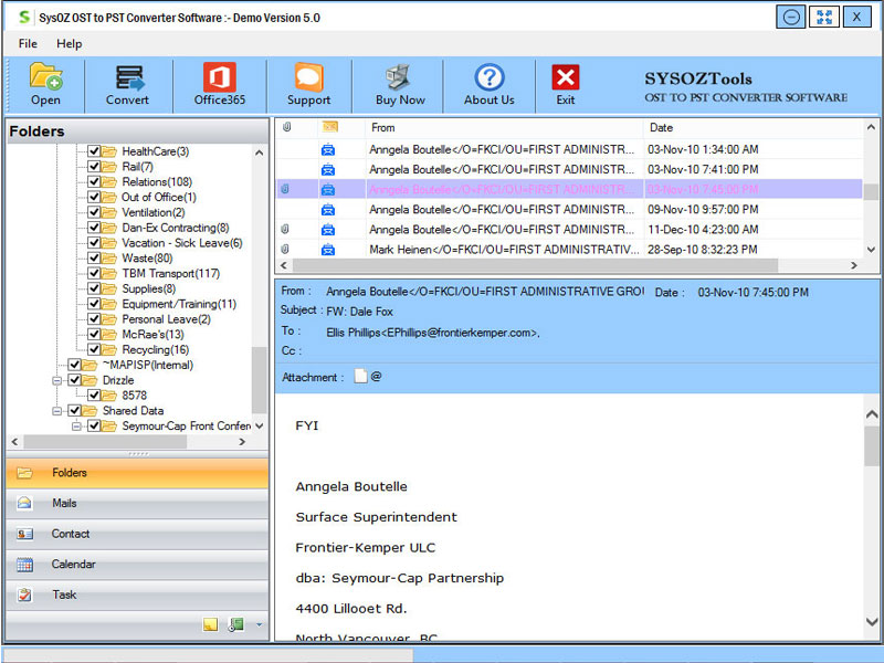SysOZ OST to PST Converter screenshot