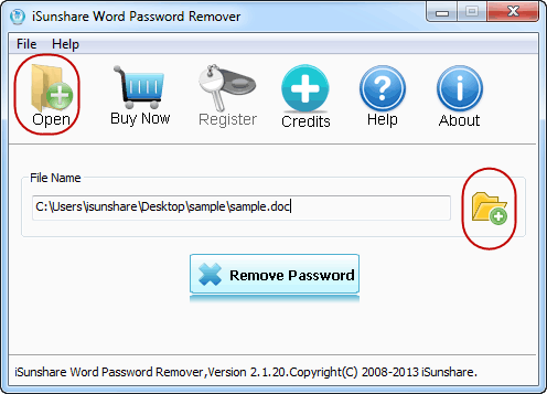 iSunshare Word Password Remover screenshot