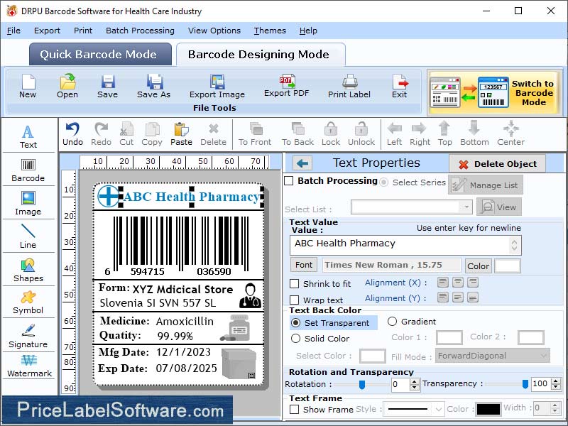 Barcode Label Software for Healthcare In screenshot