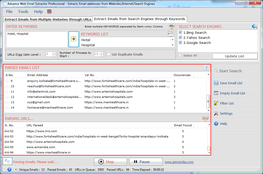 Advance Web Email Extractor Professional screenshot