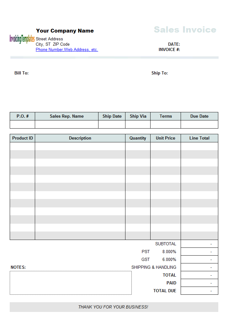 Sales Invoice Template screenshot
