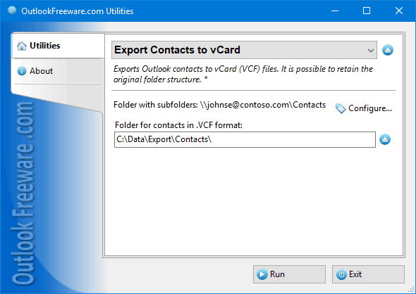 Export Contacts to vCard for Outlook screenshot