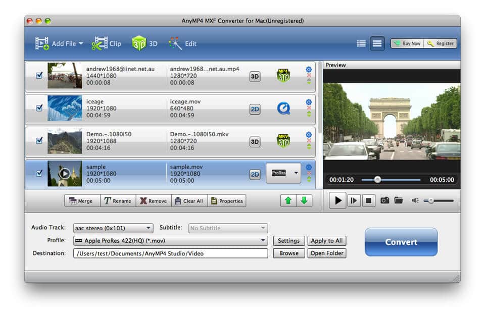 AnyMP4 MXF Converter for Mac screenshot