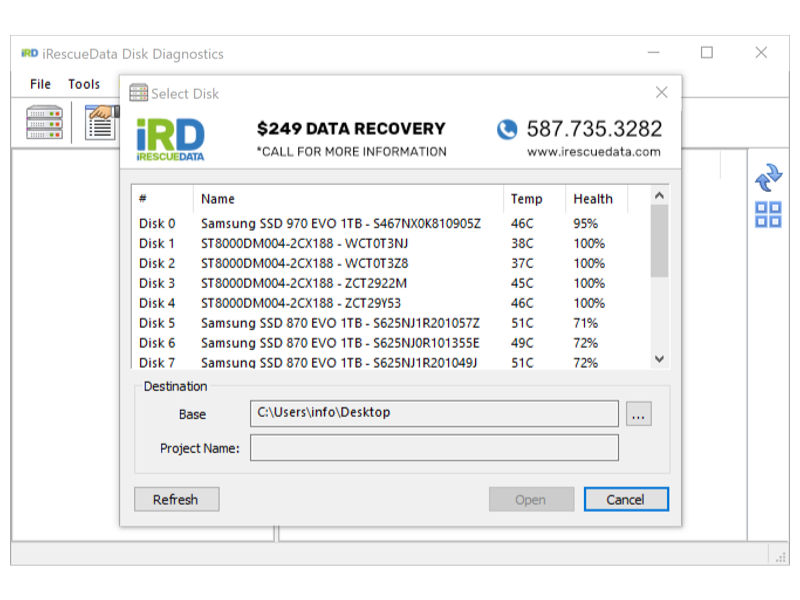 iRescueData Disk Diagnostics screenshot