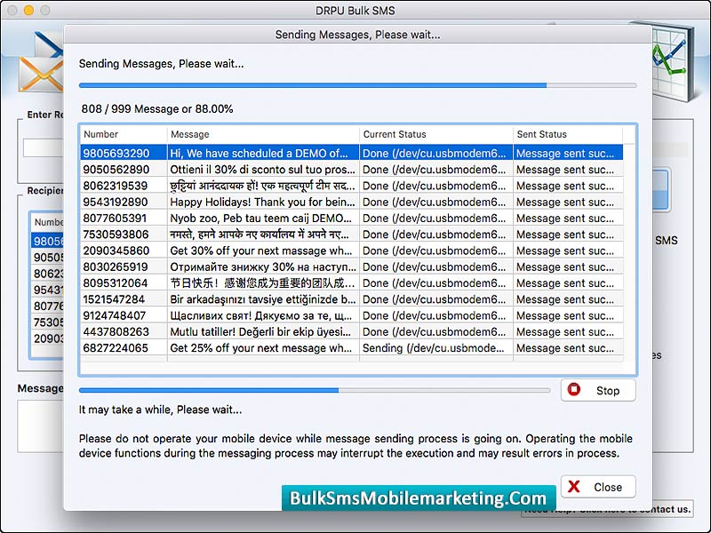 Bulk SMS Marketing Mac OS X screenshot