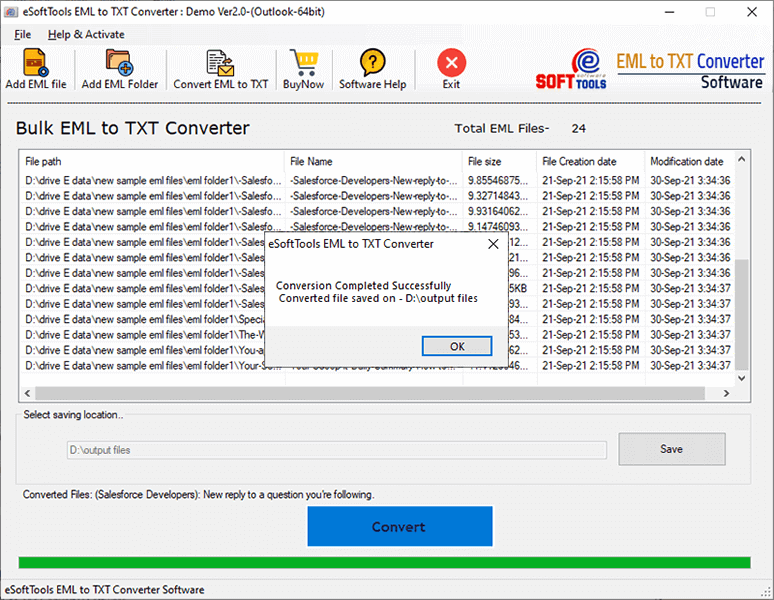 eSoftTools EML to TXT Converter Software screenshot