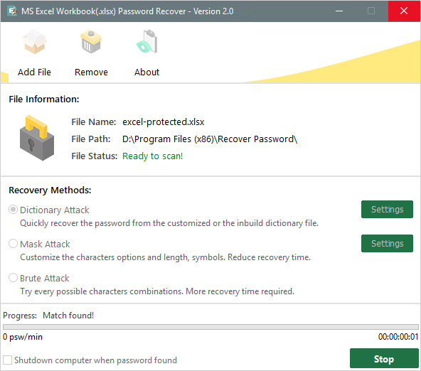 Password Recover for Excel screenshot