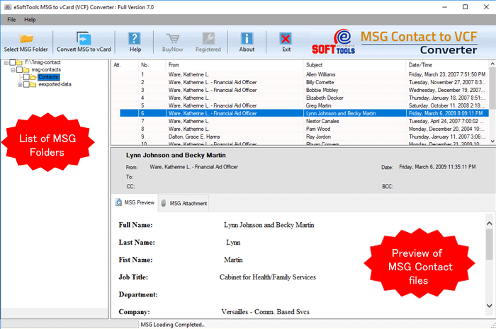 eSoftTools MSG to vCard Converter screenshot
