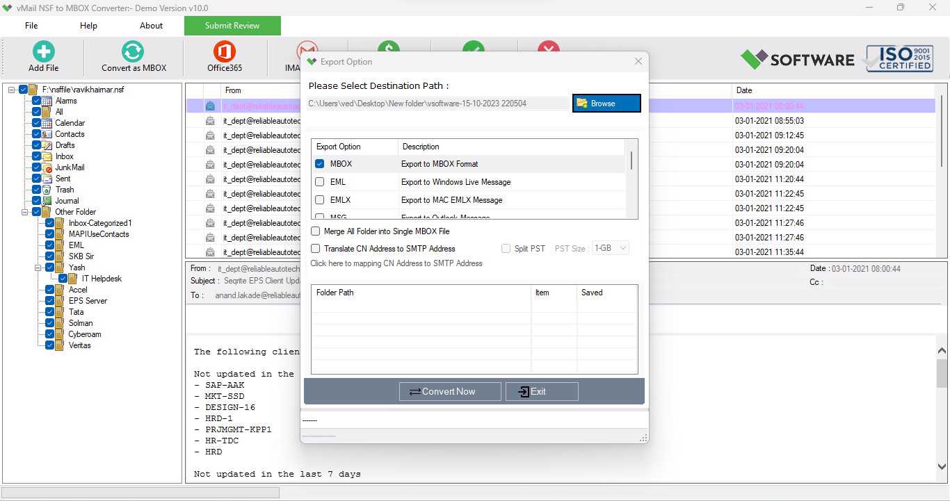 vMail NSF to MBOX Converter screenshot