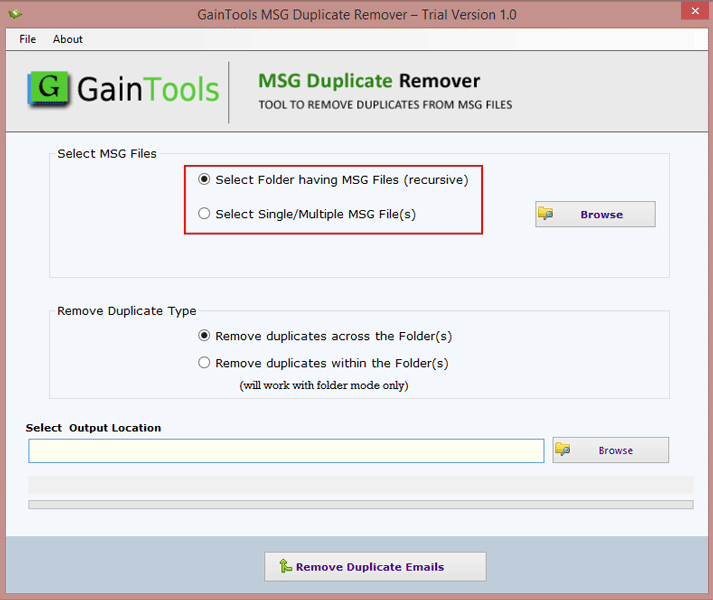 GainTools MSG Duplicate Remover screenshot