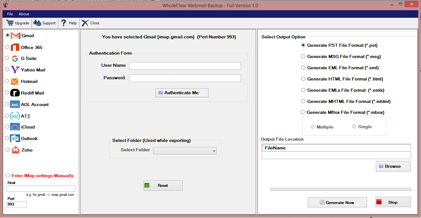 WholeClear Webmail Backup Software screenshot