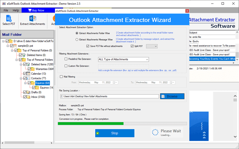 eSoftTools Outlook Attachment Extractor screenshot
