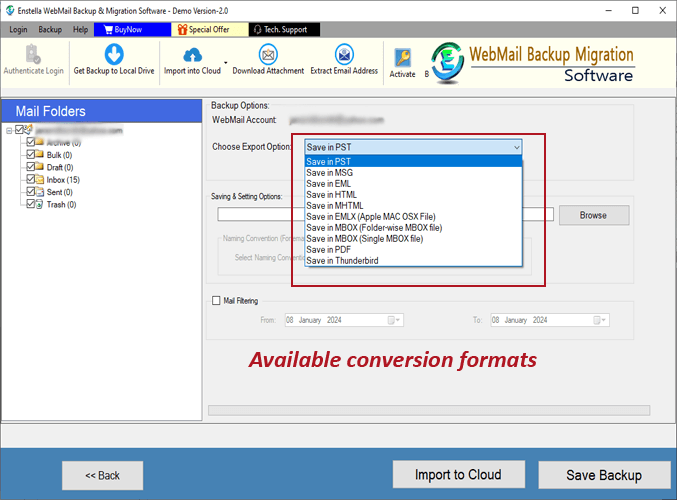 Enstella Webmail Backup Migration Tool screenshot