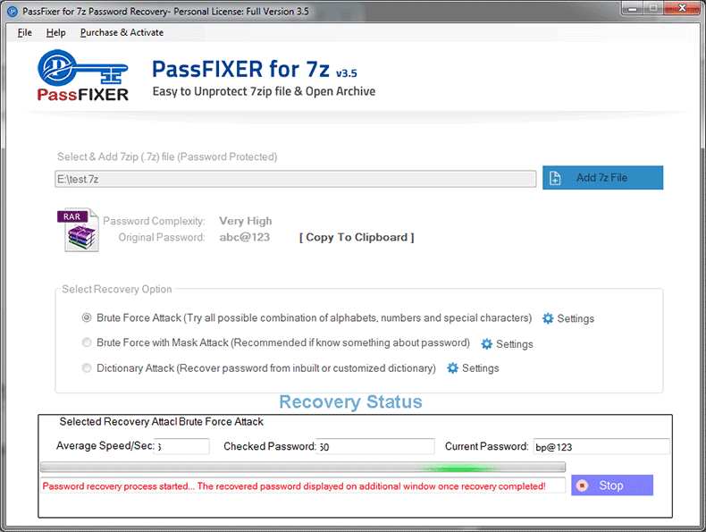 PassFixer 7Z Password Recovery screenshot