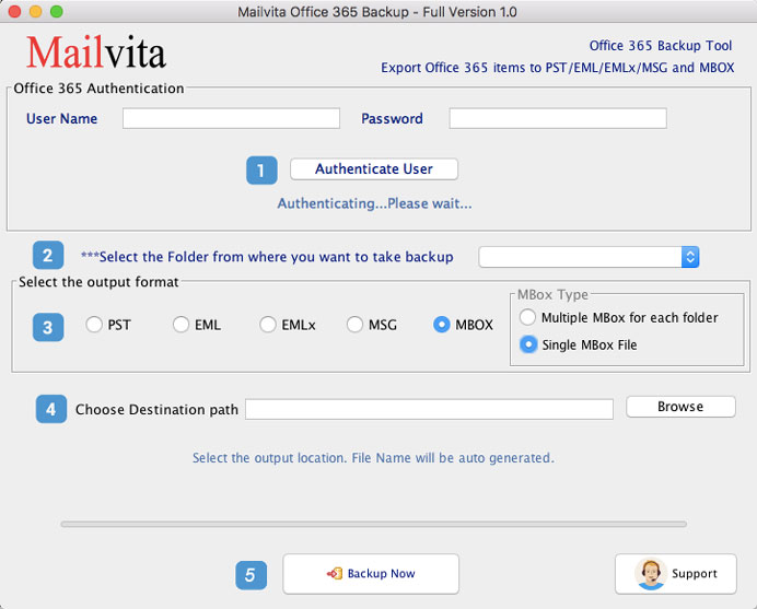 MailVita Office 365 Backup for Mac screenshot