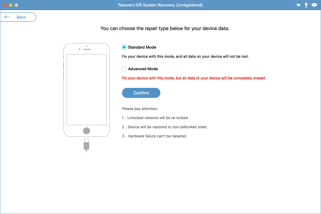 Passvers iOS System Recovery (Mac) screenshot
