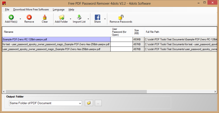 Free PDF Password Remover 4dots screenshot