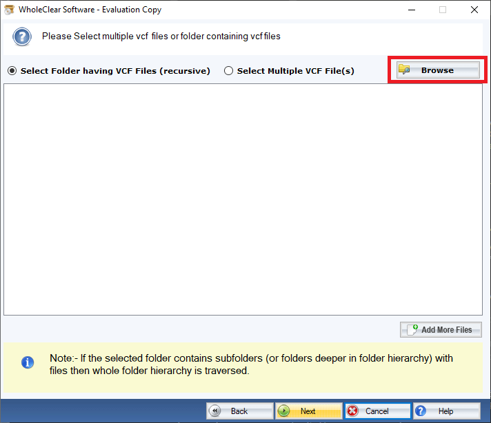 WholeClear VCF to MSG Converter screenshot