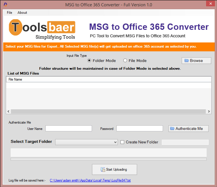 ToolsBaer MSG to Office 365 Importer screenshot