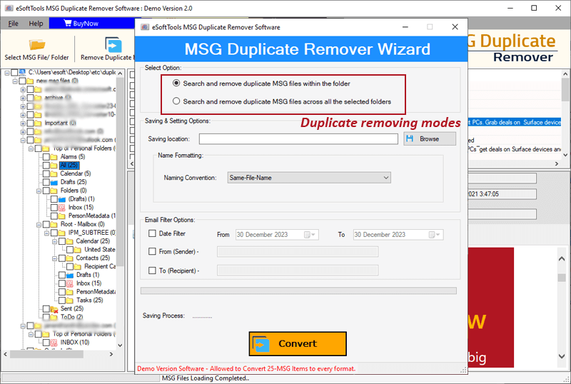 eSoftTools MSG Duplicate Remover Tool screenshot