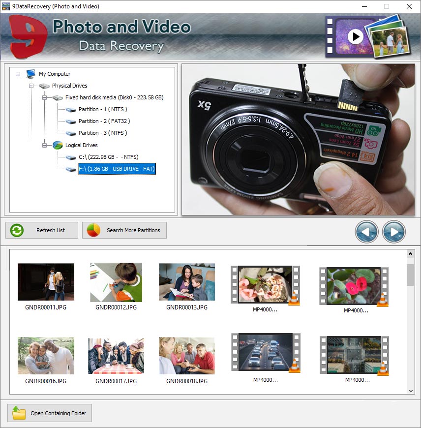 Freeware Photos and Videos Recovery Tool screenshot