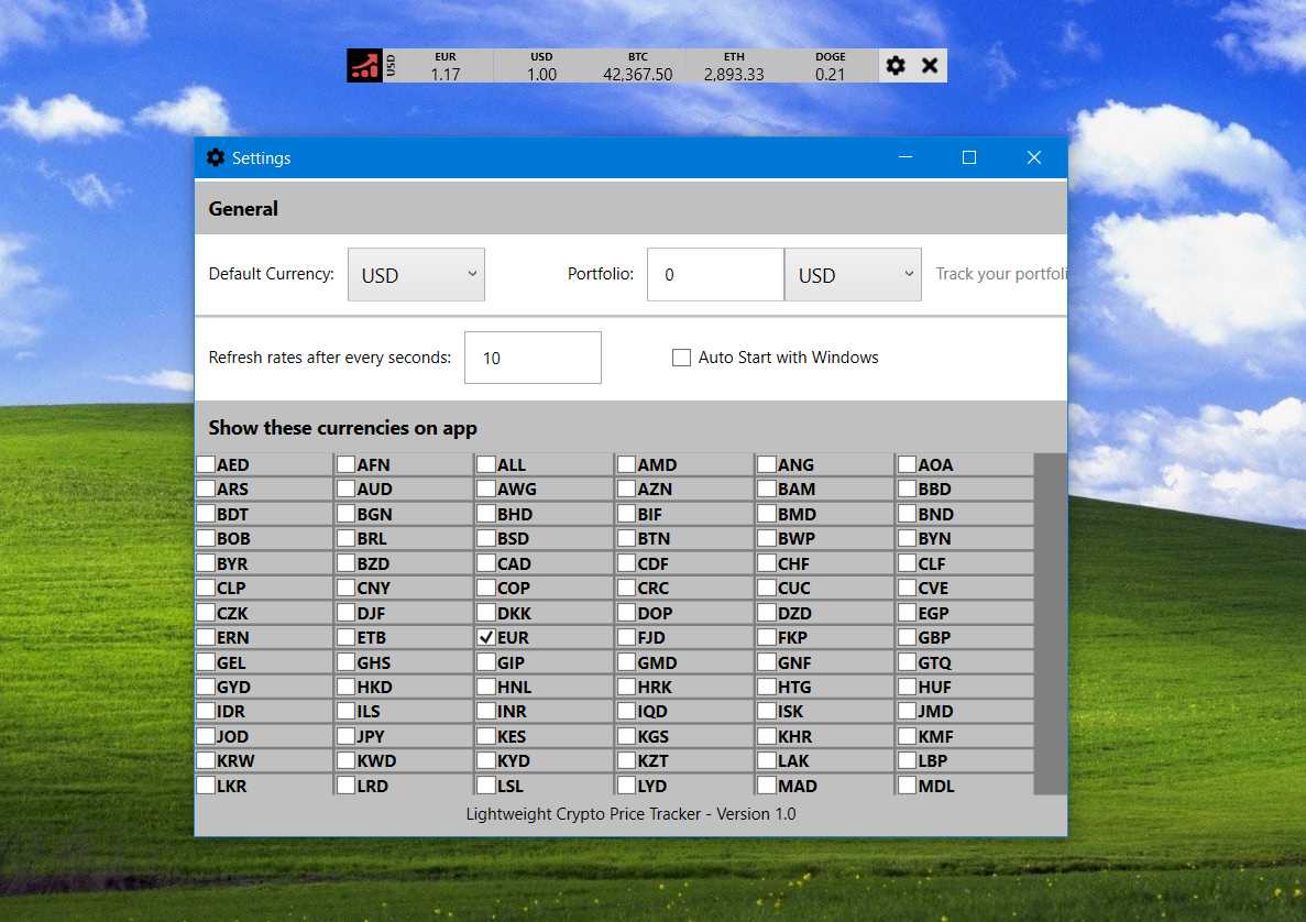 Lightweight Crypto Price Tracker screenshot