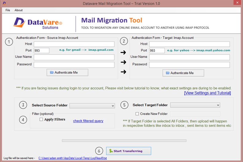 Datavare Mail Migration Tool screenshot