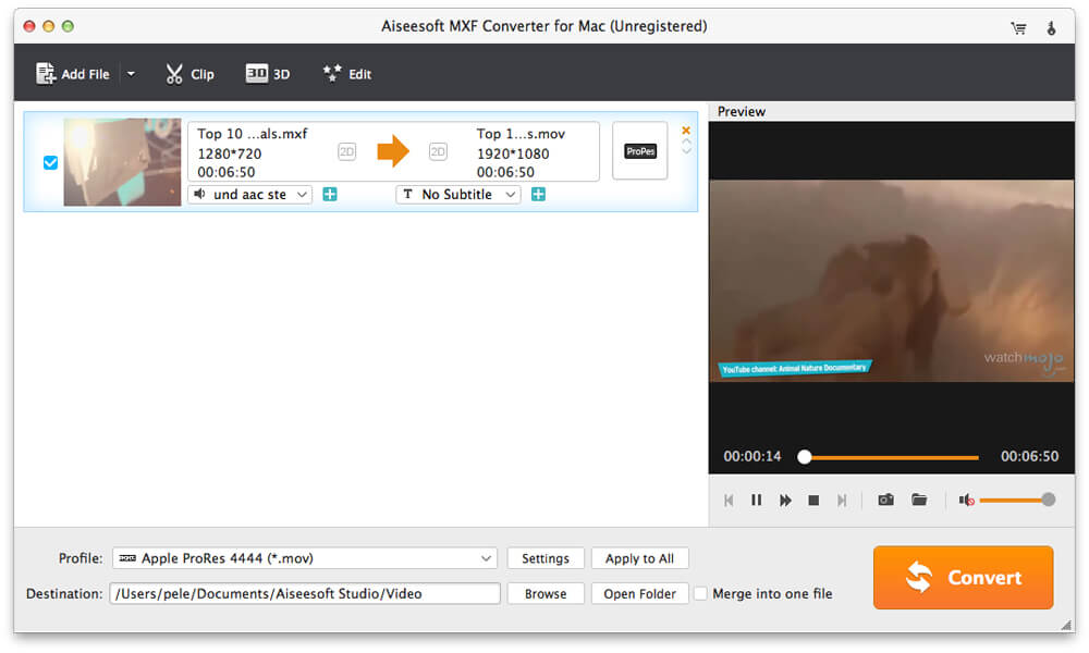 Aiseesoft MXF Converter for Mac screenshot