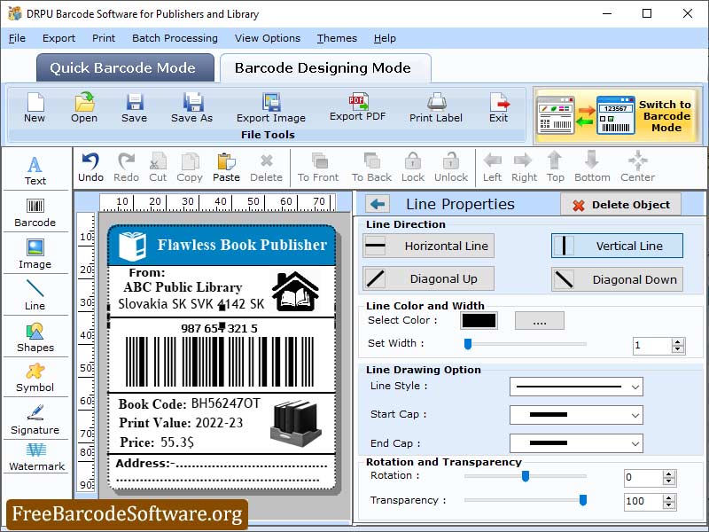 Publishers and Library Barcode Software screenshot