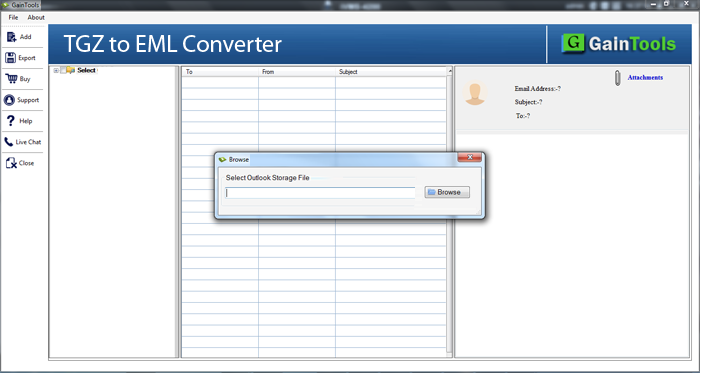GainTools TGZ to EML Converter screenshot