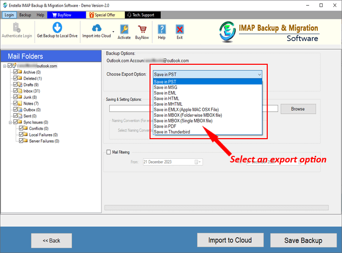 Enstella IMAP Backup and Migration Tool screenshot