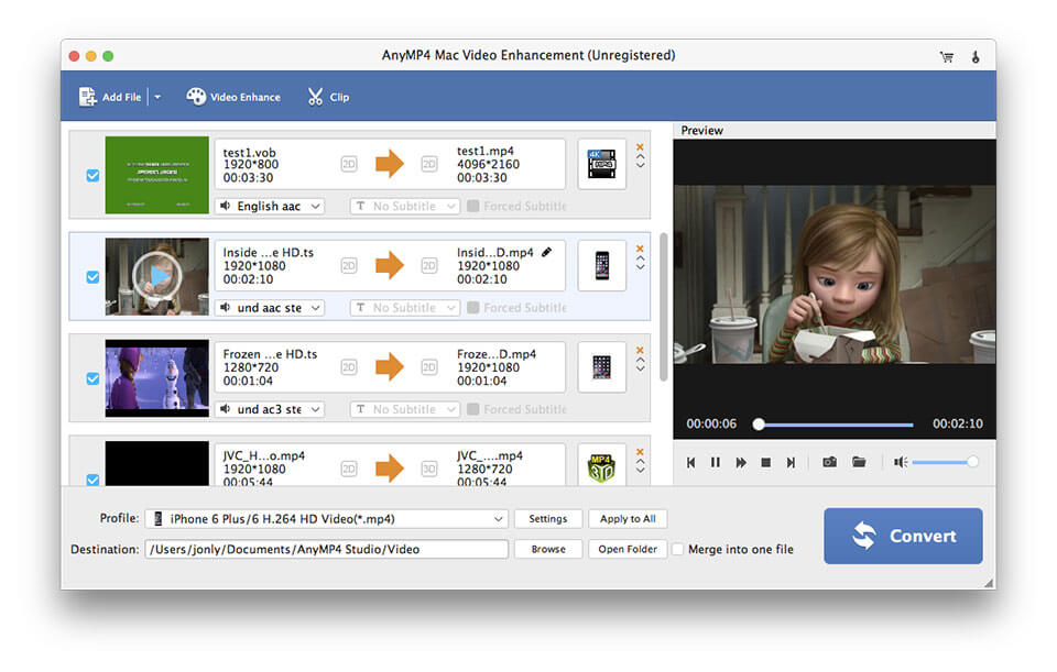 AnyMP4 Mac Video Enhancement screenshot