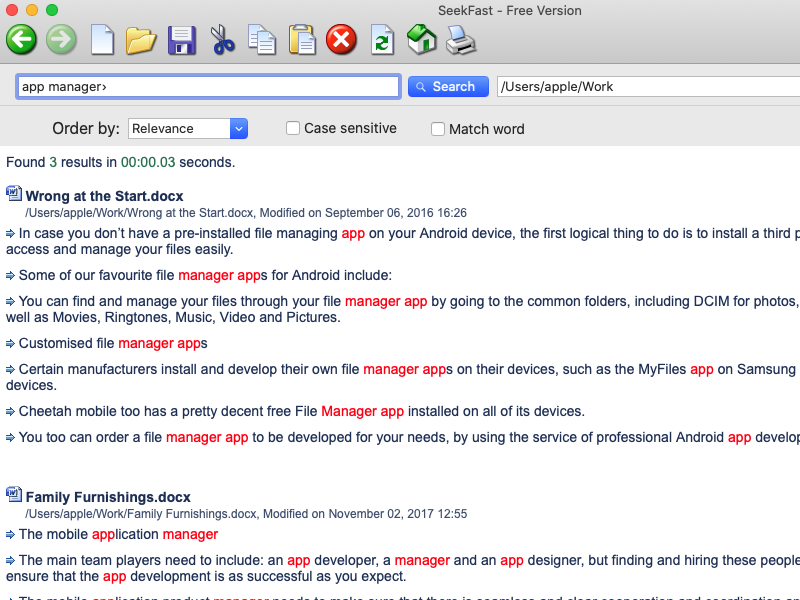 SeekFast for Mac screenshot