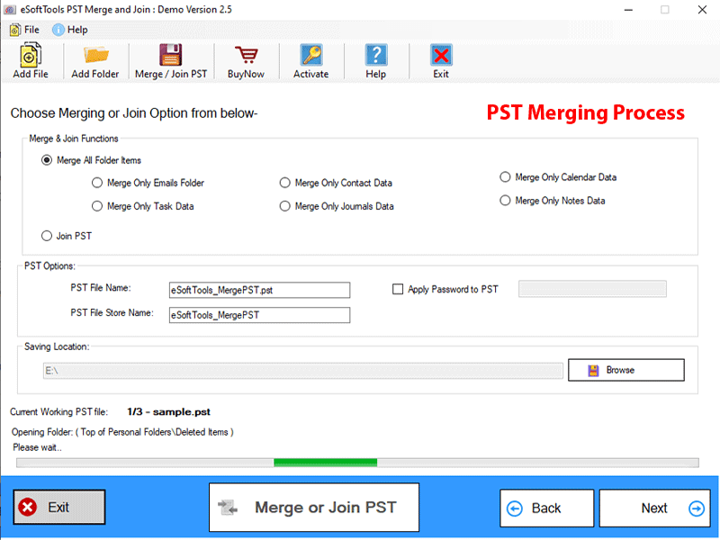 eSoftTools PST Merge and Join Software screenshot