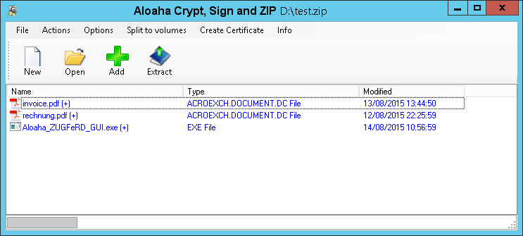 Aloaha Crypt, Sign and ZIP screenshot