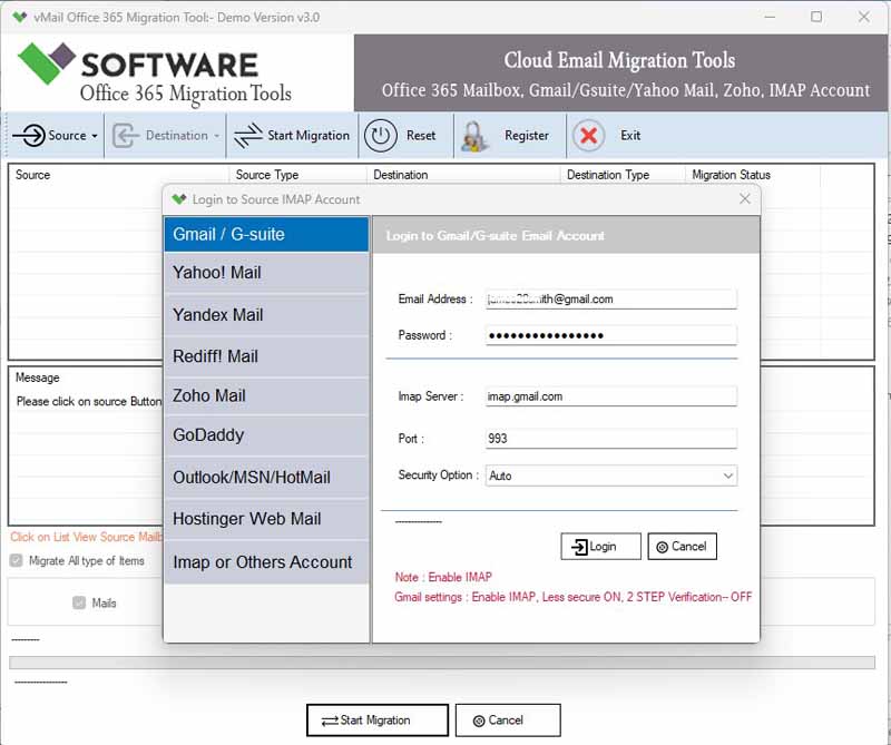 vMail Office 365 Migration Tool screenshot