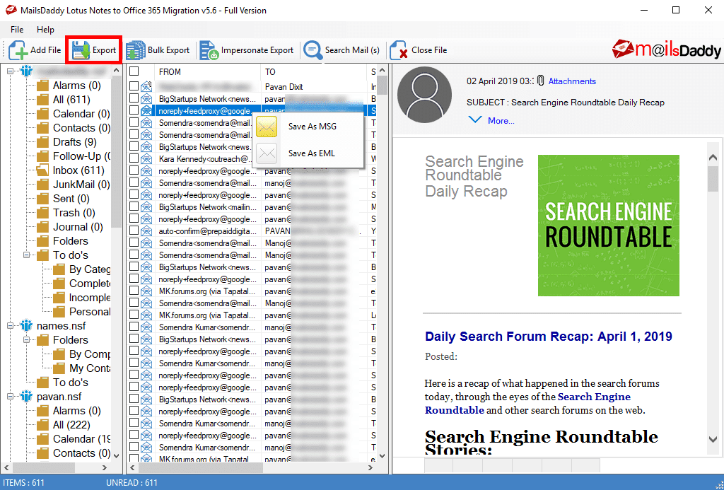 MailsDaddy Lotus Notes to Office 365 Mig screenshot