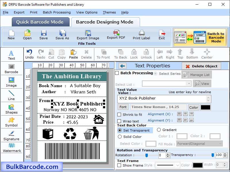 Library Barcodes Generator screenshot