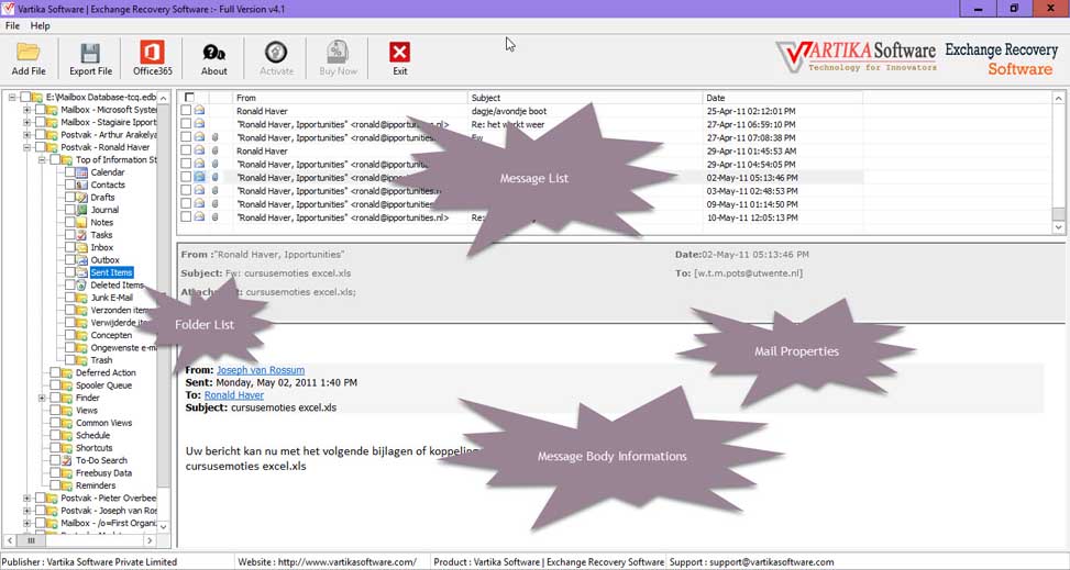 Vartika Exchange Recovery Software screenshot