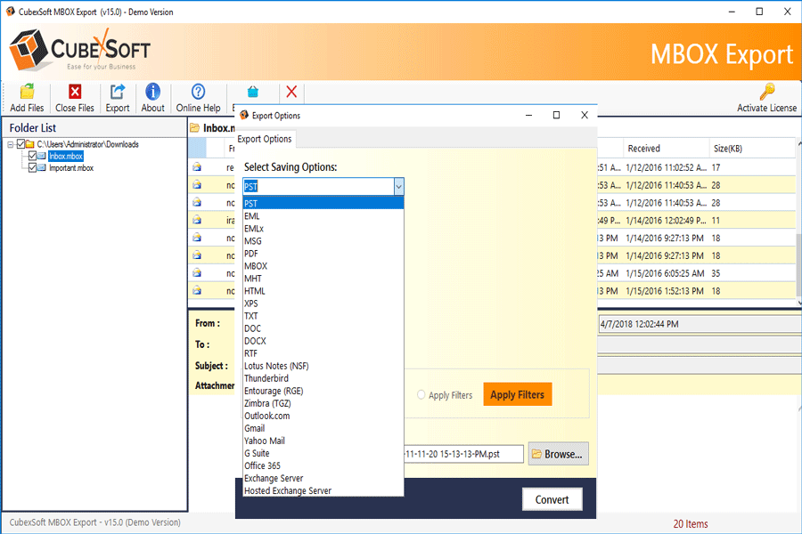 CubexSoft MBOX Converter screenshot