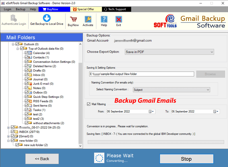 eSoftTools Gmail Backup Software screenshot