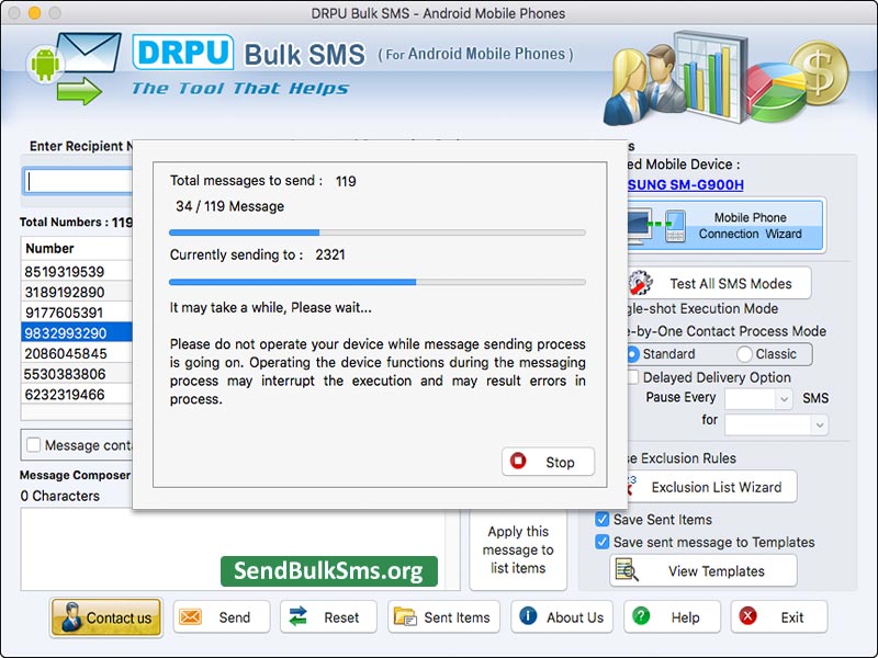 Send Bulk SMS Android Mac screenshot
