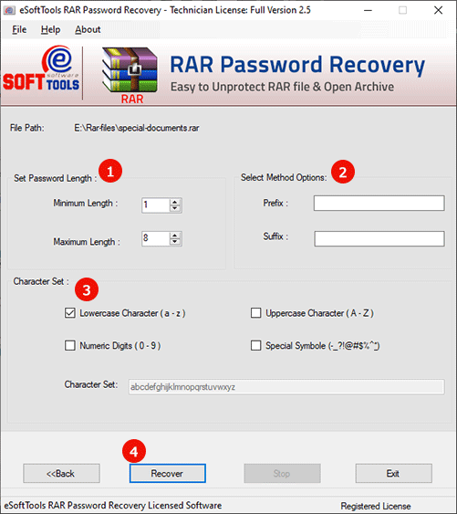 eSoftTools RAR Password Recovery screenshot