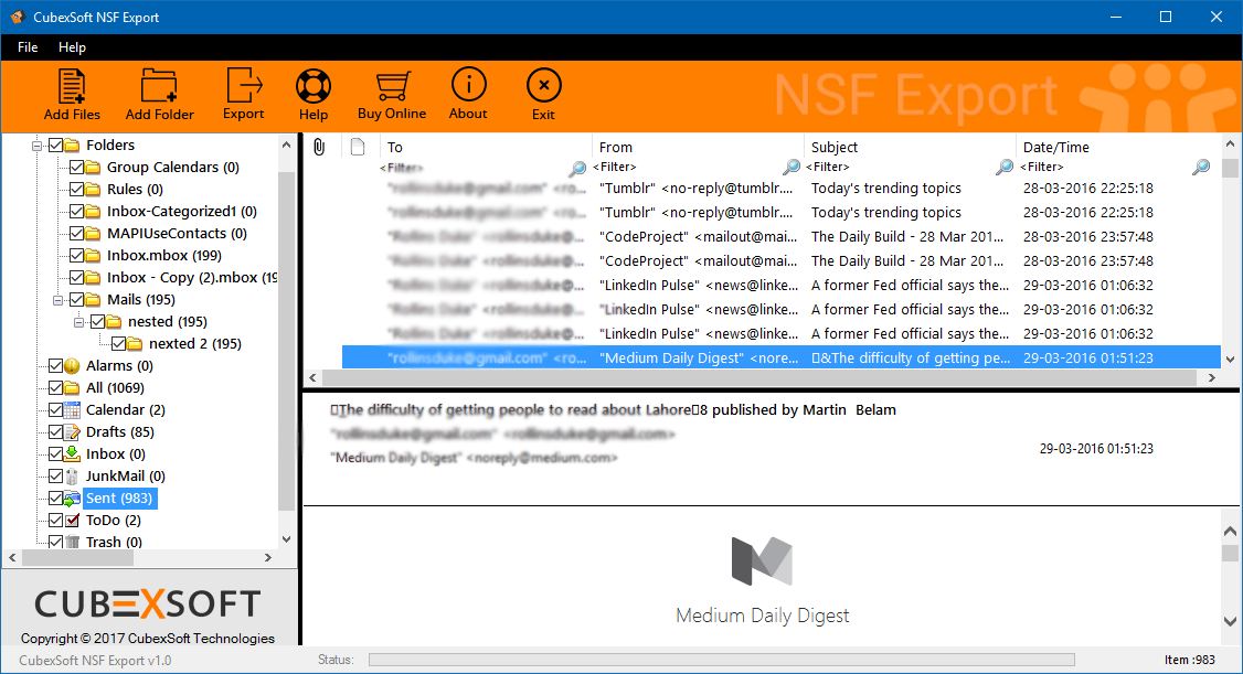 CubexSoft NSF Export screenshot