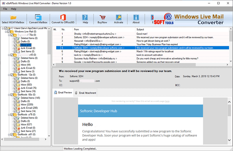 eSoftTools Windows Live Mail Converter screenshot