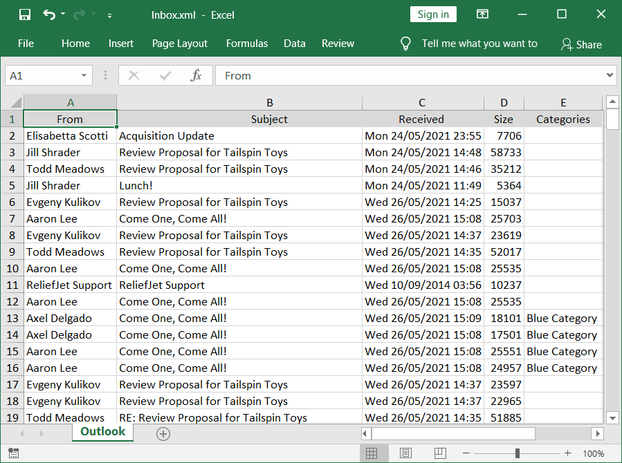 ReliefJet Quick Reports for Outlook screenshot